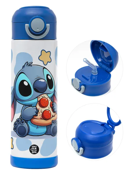 Stitch Pizza — Children's hot water bottle, stainless steel, with safety straw, BLUE (500ml)