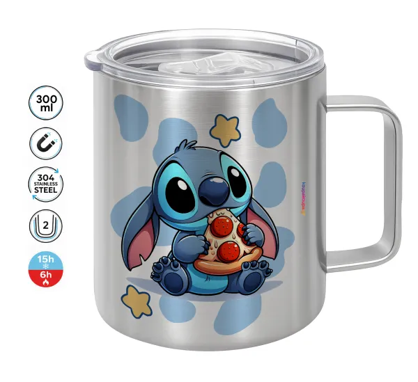 Stitch Pizza — Double-walled stainless steel mug 300ml with temperature-retaining lid