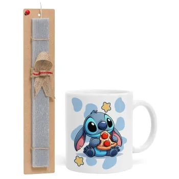 Stitch Pizza, Easter Set, Ceramic Cup (330ml) & Easter aromatic flat candle (30cm) (GRAY)