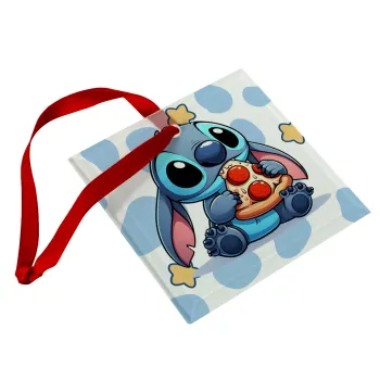 Stitch Pizza, Στολίδι Χριστουγεννιάτικο στολίδι γυάλινο τετράγωνο 9x9cm
