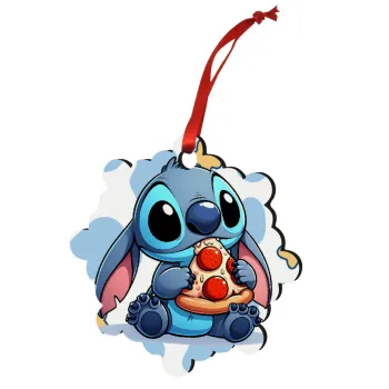 Stitch Pizza, Christmas ornament snowflake wooden 7.5cm