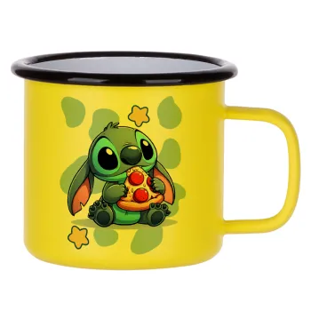 Stitch Pizza, Κούπα Μεταλλική εμαγιέ ΜΑΤ Κίτρινη 360ml