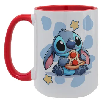Stitch Pizza, Κούπα Mega 15oz, κεραμική Κόκκινη, 450ml