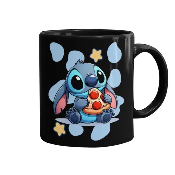 Stitch Pizza, Κούπα Μαύρη, κεραμική, 330ml