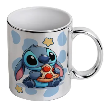 Stitch Pizza, Mug ceramic, silver mirror, 330ml