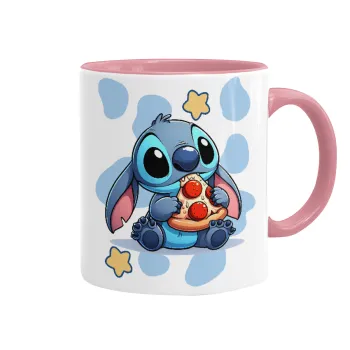 Stitch Pizza, Mug colored pink, ceramic, 330ml