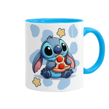 Stitch Pizza, Κούπα χρωματιστή γαλάζια, κεραμική, 330ml