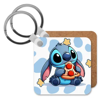 Stitch Pizza, Μπρελόκ Ξύλινο τετράγωνο MDF