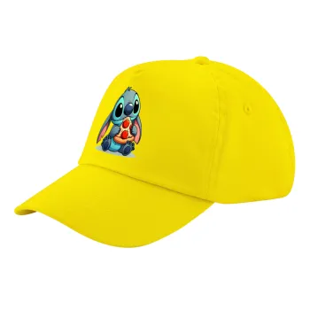 Stitch Pizza, Child's Baseball Cap, 100% Cotton Twill, Yellow (COTTON, CHILD, UNISEX, ONE SIZE)