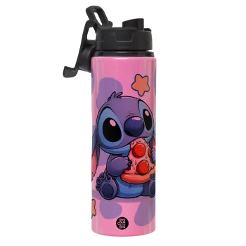 Stitch Pizza, Metallic water bottle with safety lid, 850ml aluminum