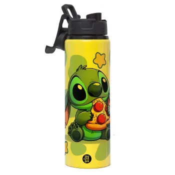 Stitch Pizza, Metallic water bottle with safety lid, 850ml aluminum
