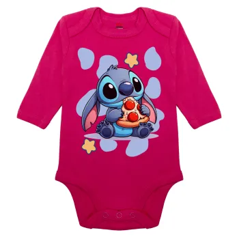 Stitch Pizza, Μακρυμάνικο βρεφικό φορμάκι, 0-18 μηνών, ΡΟΖ, 100% Organic Cotton