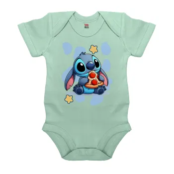 Stitch Pizza, Βρεφικό φορμάκι μωρού, 0-18 μηνών, mint (Μέντα), 100% Organic Cotton, κοντομάνικο