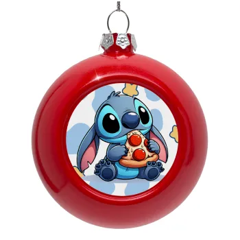 Stitch Pizza, Red Christmas tree ornament bauble 8cm