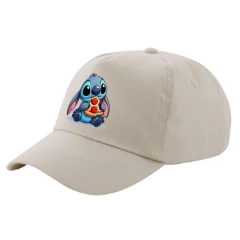 Stitch Pizza, SAND Adult Cap Cotton (UNISEX, ONE SIZE)