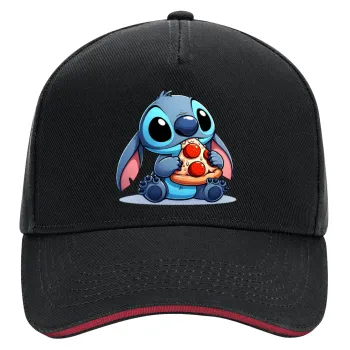 Stitch Pizza, DRILL Adult Ultimate Hat BLACK/RED, (100% COTTON, ADULT, UNISEX, ONE SIZE)
