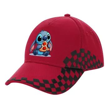 Stitch Pizza, Adult Cap RACING Ultimate Red/Black, (100% COTTON DRILL, ADULT, UNISEX, ONE SIZE ADULT)