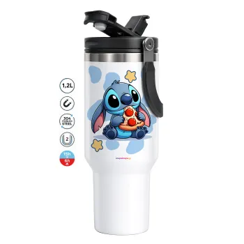 Stitch Pizza, Mega Tumbler με καπάκι, διπλού τοιχώματος (θερμό) 1,2L