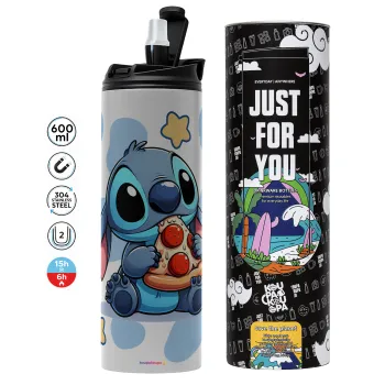 Stitch Pizza, Tumbler ποτήρι θερμό ΓΚΡΙ από ανοξείδωτο ατσάλι 600ml