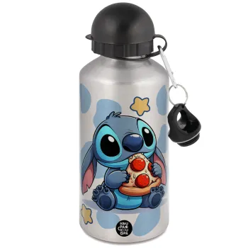 Stitch Pizza, Μεταλλικό παγούρι νερού, Ασημένιο, αλουμινίου 500ml