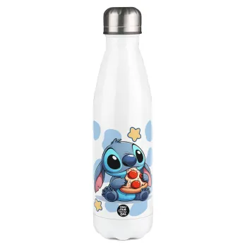 Stitch Pizza, Μεταλλικό παγούρι θερμός Λευκό (Stainless steel), διπλού τοιχώματος, 500ml