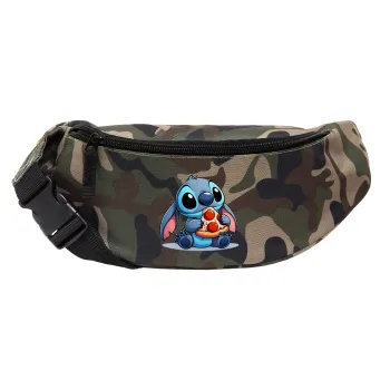 Stitch Pizza, Unisex τσαντάκι μέσης (μπανάνα) χρώματος παραλλαγή Jungle με 2 τσέπες