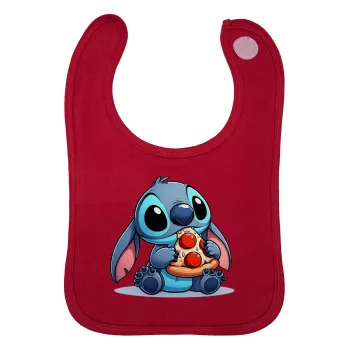 Stitch Pizza, Σαλιάρα με Σκρατς Κόκκινη 100% Organic Cotton (0-18 months)