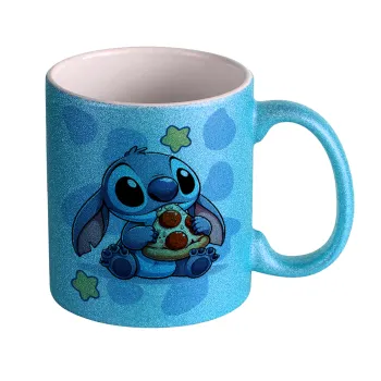 Stitch Pizza, Κούπα Σιέλ Glitter που γυαλίζει, κεραμική, 330ml