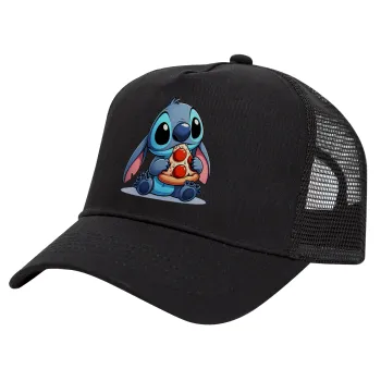 Stitch Pizza, Καπέλο Trucker με Δίχτυ, Μαύρο, (ΒΑΜΒΑΚΕΡΟ, ΠΑΙΔΙΚΟ, UNISEX, ONE SIZE)