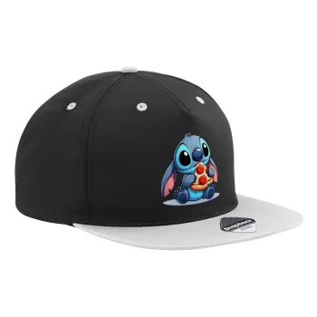 Stitch Pizza, Adult Flat Snapback Hat Black/Grey, (100% COTTON TWILL, ADULT, UNISEX, ONE SIZE)