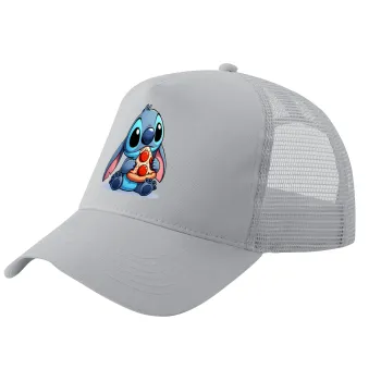 Stitch Pizza, Trucker Hat with Mesh, GREY, (COTTON, KIDS, UNISEX, ONE SIZE)