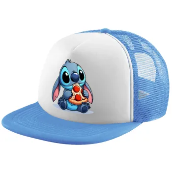 Stitch Pizza, Child's Soft Trucker Hat with Blue/White Mesh (POLYESTER, CHILD, ONE SIZE)