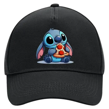 Stitch Pizza, Καπέλο Ενηλίκων Ultimate ΜΑΥΡΟ, (100% ΒΑΜΒΑΚΕΡΟ DRILL, ΕΝΗΛΙΚΩΝ, UNISEX, ONE SIZE)