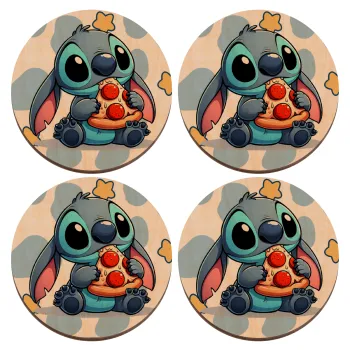 Stitch Pizza, ΣΕΤ x4 Σουβέρ ξύλινα στρογγυλά plywood (9cm)