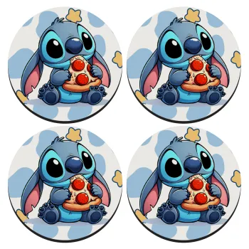 Stitch Pizza, SET of 4 round wooden coasters (9cm)