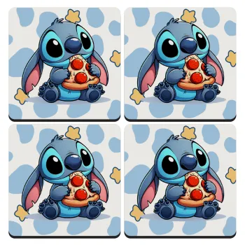 Stitch Pizza, ΣΕΤ 4 Σουβέρ ξύλινα τετράγωνα (9cm)