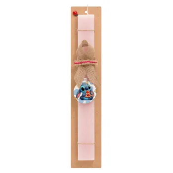 Stitch Pizza, Easter Set, wooden keychain & scented flat Easter candle (30cm) (PINK)