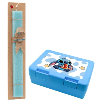 Stitch Pizza, Easter Set, children's snack container BLUE & Easter aromatic flat candle (30cm) (TURQUOISE)