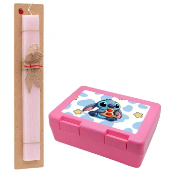 Stitch Pizza, Easter Set, children's snack container PINK & scented flat Easter candle (30cm) (PINK)