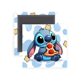 Stitch Pizza, Μαγνητάκι ψυγείου τετράγωνο διάστασης 5x5cm