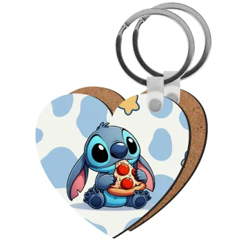 Stitch Pizza, Μπρελόκ Ξύλινο καρδιά MDF