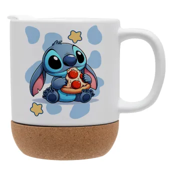 Stitch Pizza, Κούπα, κεραμική με βάση φελού και καπάκι (ΜΑΤ), 330ml