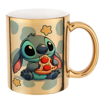 Stitch Pizza, Κούπα κεραμική, χρυσή καθρέπτης, 330ml