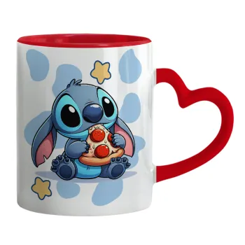 Stitch Pizza, Mug heart red handle, ceramic, 330ml