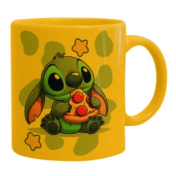 Stitch Pizza, Κούπα, κεραμική κίτρινη, 330ml