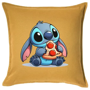 Stitch Pizza, Μαξιλάρι καναπέ Κίτρινο 100% βαμβάκι, περιέχεται το γέμισμα (50x50cm)