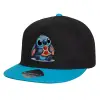Child's Flat Snapback Hat, Black/Blue (100% COTTON, CHILD, UNISEX, ONE SIZE)