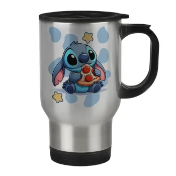 Stitch Pizza, Stainless steel travel mug with lid, double wall 450ml
