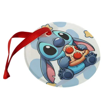 Stitch Pizza, Christmas ornament glass 9cm