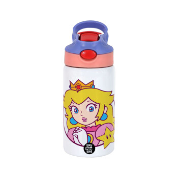 Princess Peach, Children's hot water bottle, stainless steel, with safety straw, pink/purple (350ml)
